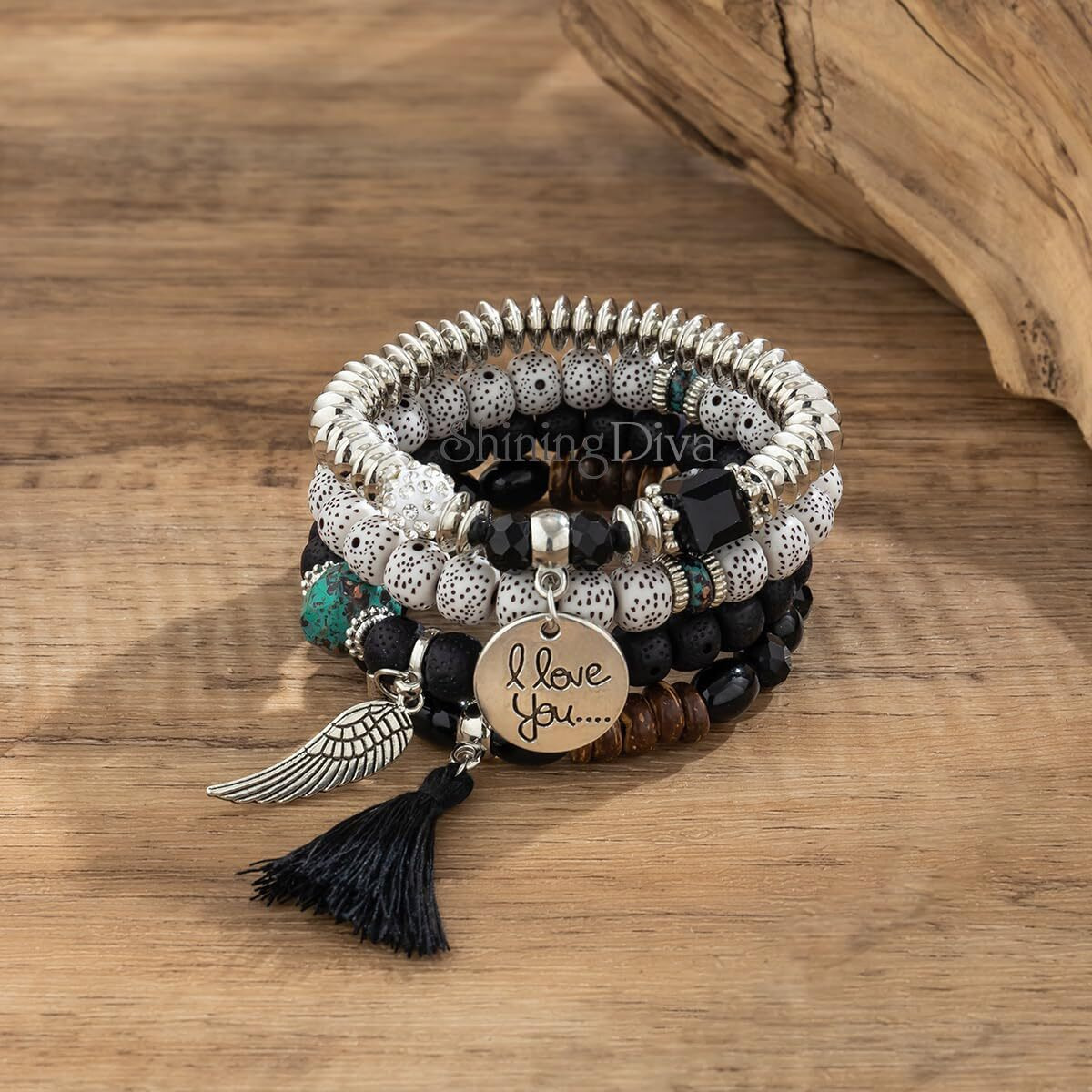 Shining Diva Fashion Latest Stylish Multilayer Bangle Bodhi Bracelet for Women and Girls (Black)(15433b)