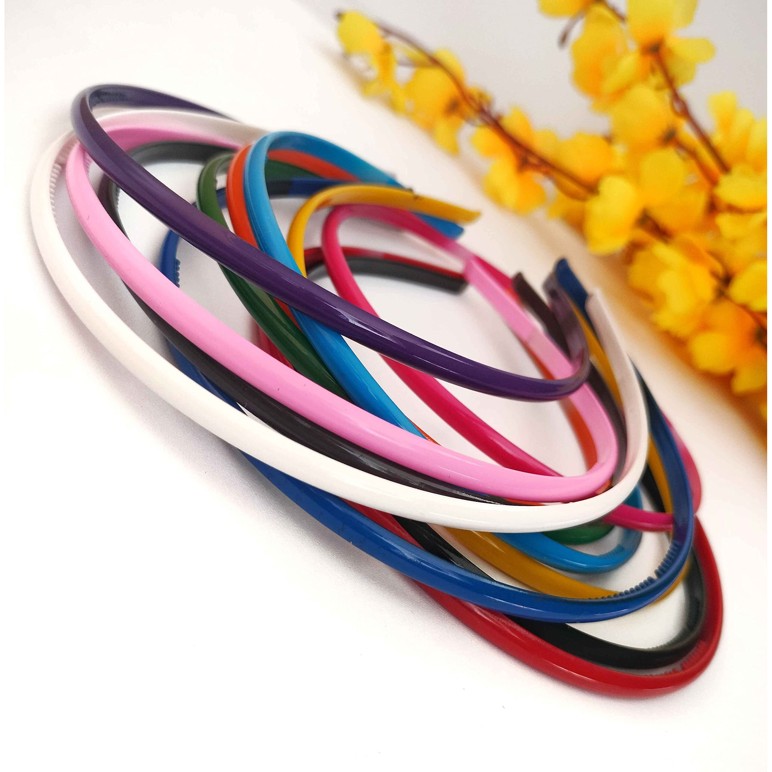 ANNA CREATIONS Set Of 12 Plastic Hair Bands for Girls & women (NARROW, MULTI COLOUR)