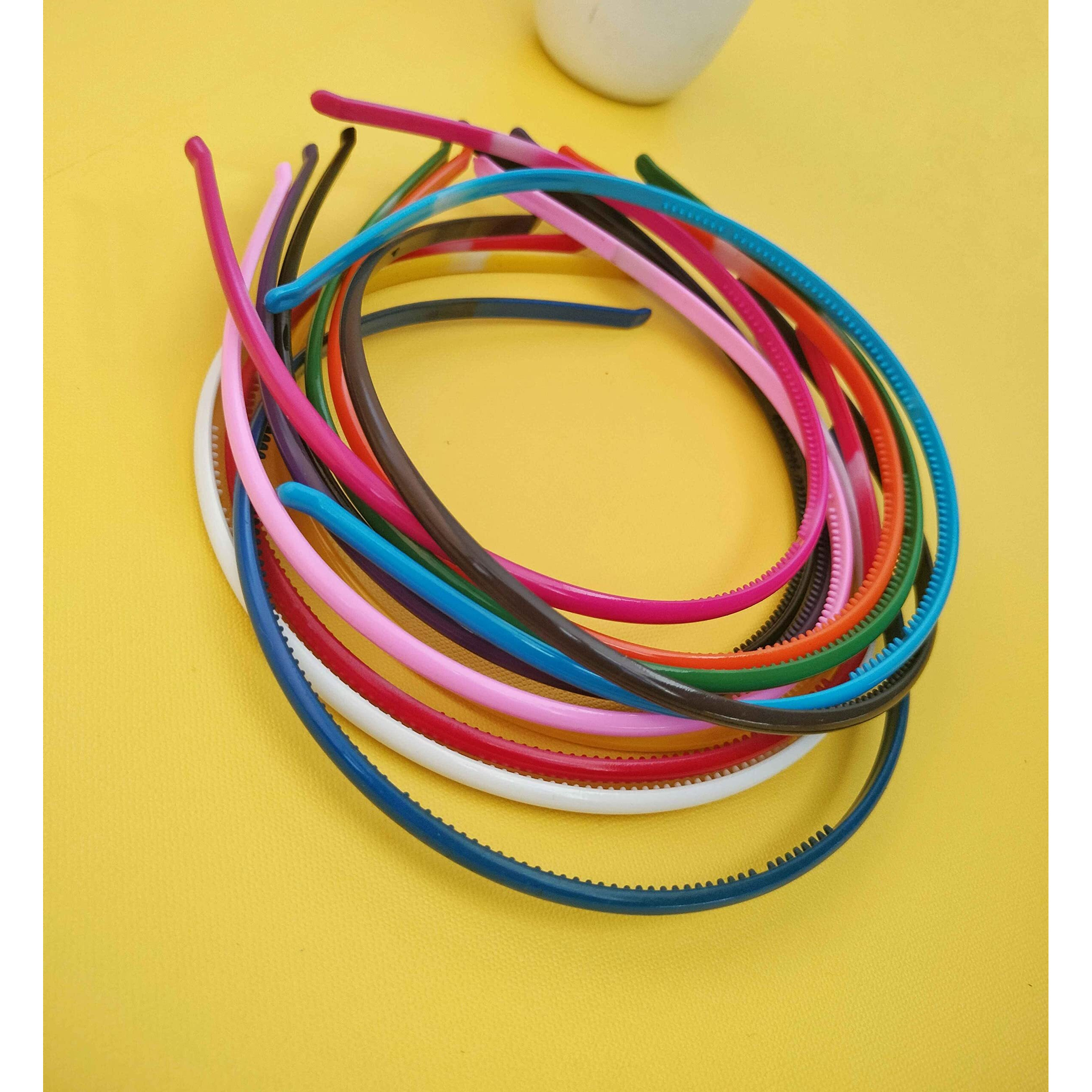 ANNA CREATIONS Set Of 12 Plastic Hair Bands for Girls & women (NARROW, MULTI COLOUR)