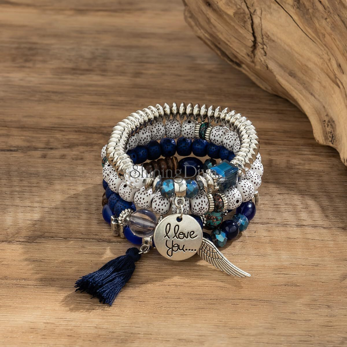 Shining Diva Fashion Latest Stylish Multilayer Bangle Bodhi Bracelet for Women and Girls (Blue)(15431b)
