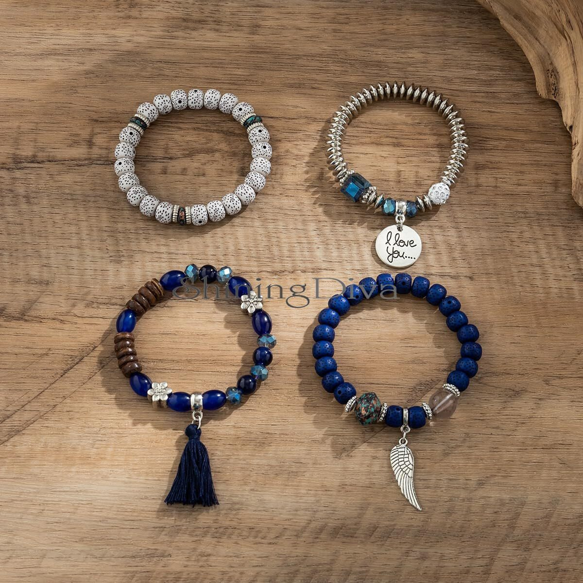 Shining Diva Fashion Latest Stylish Multilayer Bangle Bodhi Bracelet for Women and Girls (Blue)(15431b)