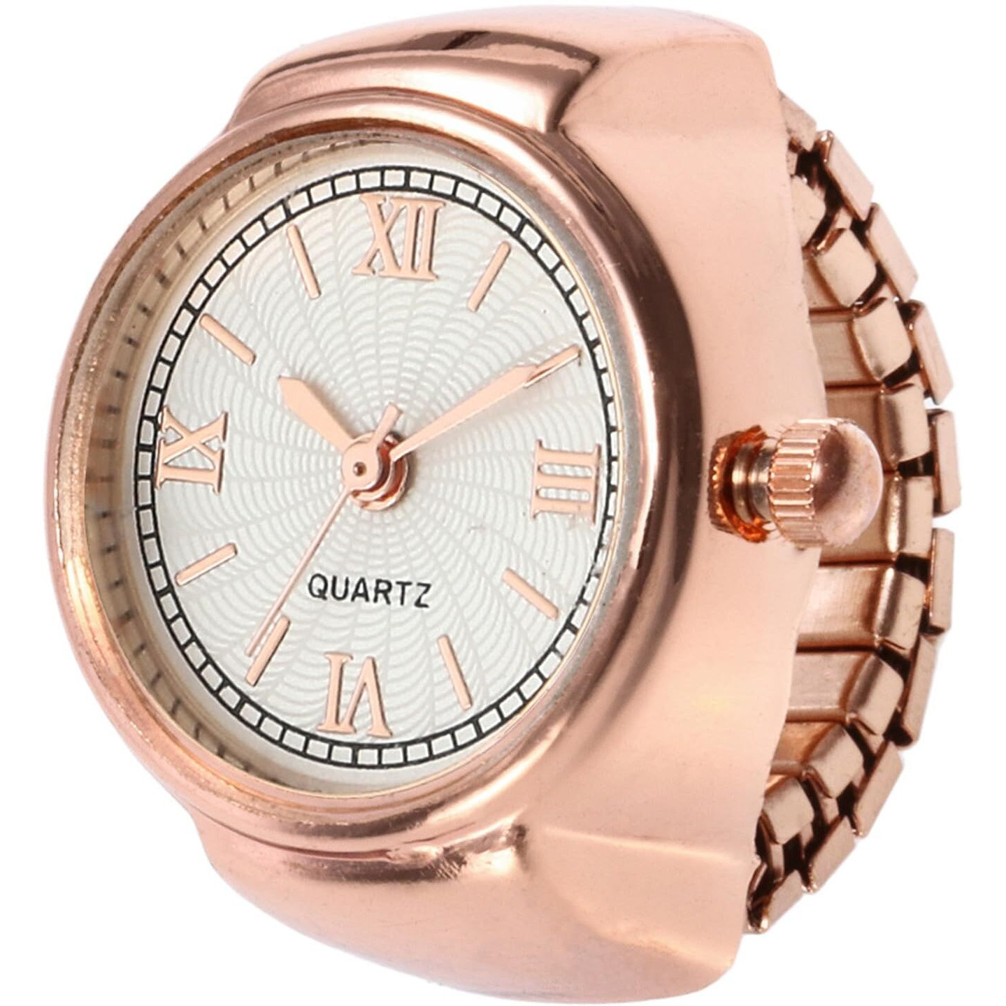 Fashion Frill Ring Watch For Women, Stainless Steel Ring Rose Gold Plated Roman Stylish Strachable, Rose Gold Ring For Women Girls Love Gifts - Analog