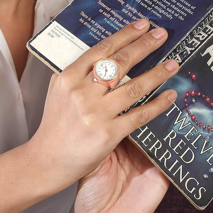 Fashion Frill Ring Watch For Women, Stainless Steel Ring Rose Gold Plated Roman Stylish Strachable, Rose Gold Ring For Women Girls Love Gifts - Analog