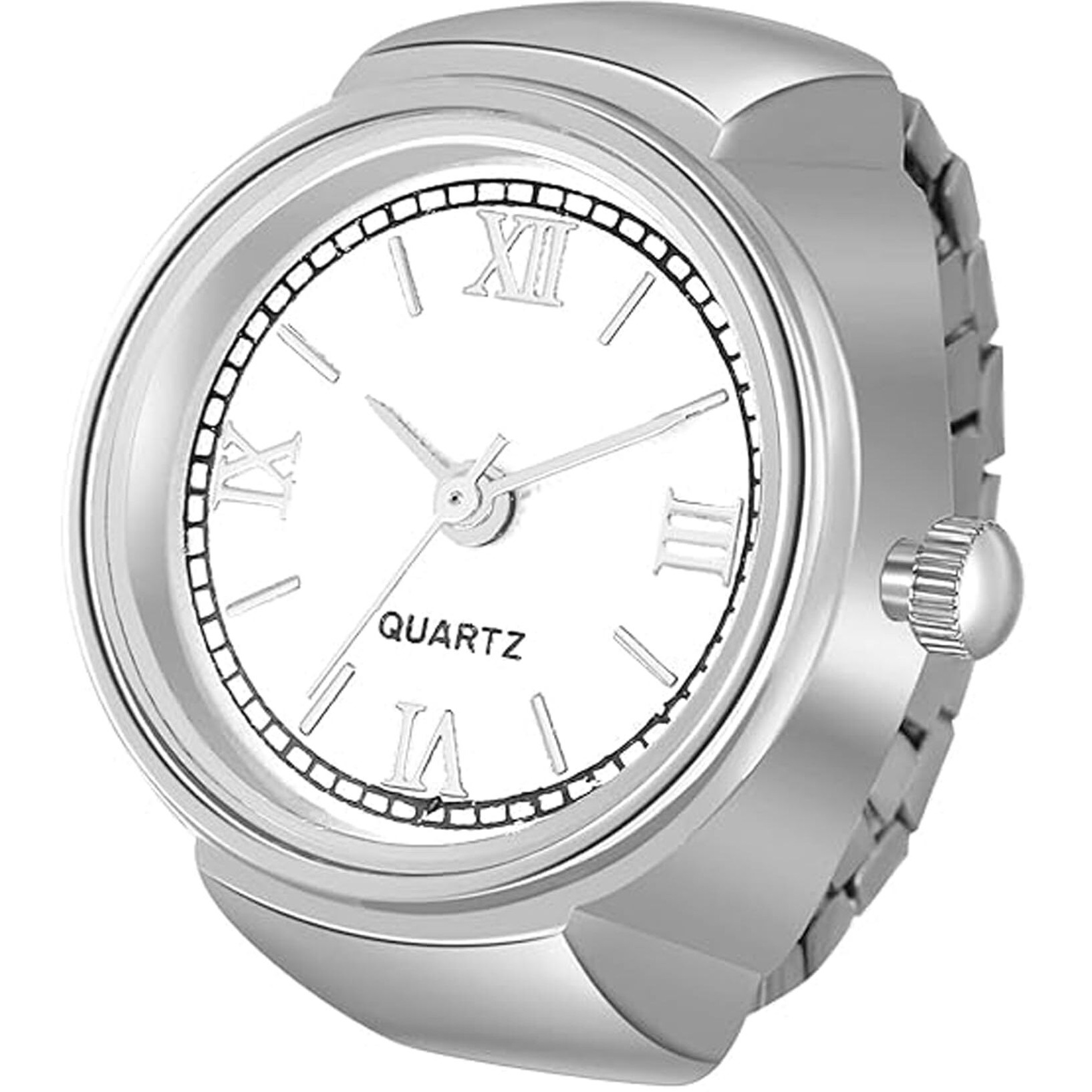 Fashion Frill Ring Analog Watch For Women | Stainless Steel Silver Rings For Women Roman Stylish Strachable | Ring For Women Girls Love Gifts, Dial Color-White, Band Color-Silver