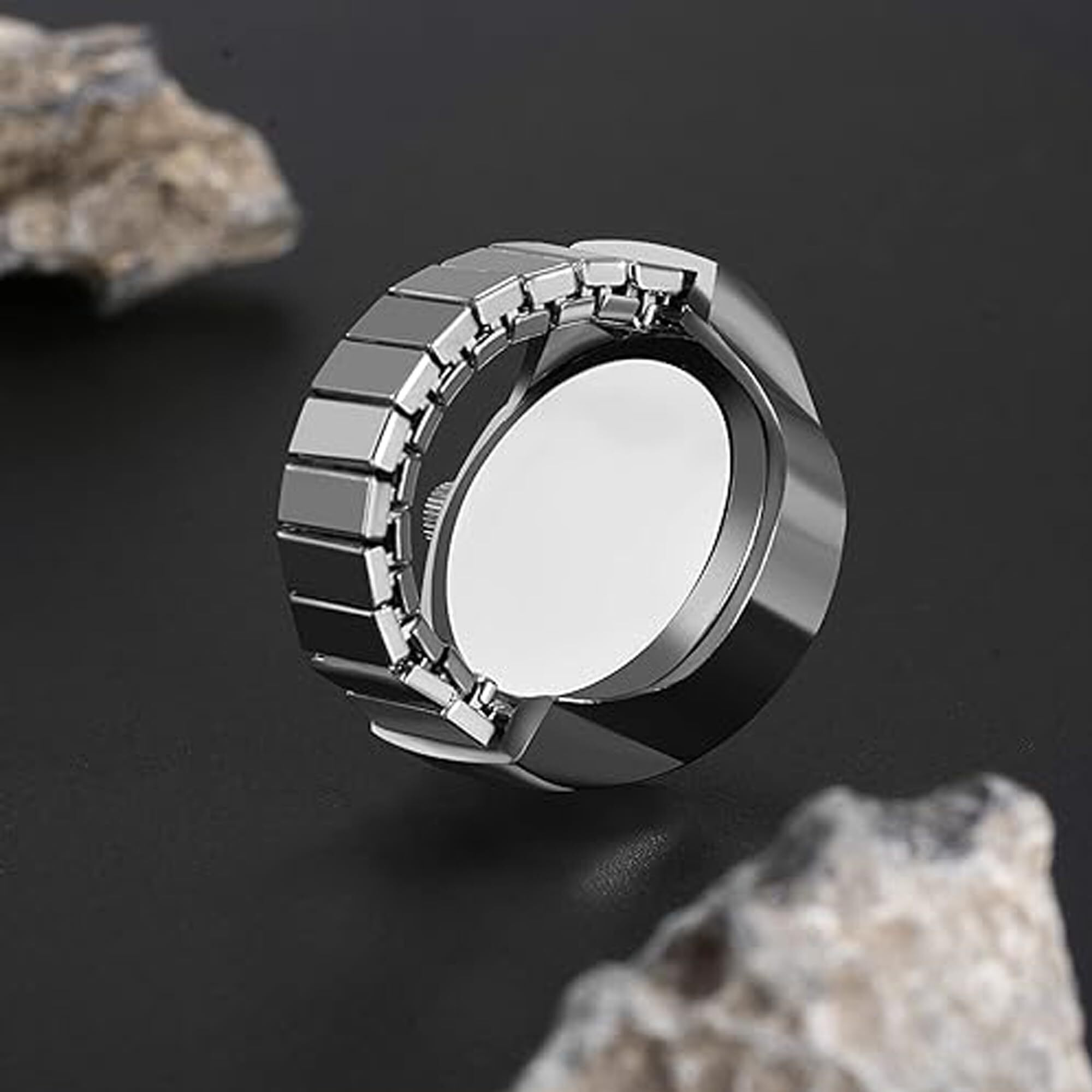 Fashion Frill Ring Analog Watch For Women | Stainless Steel Silver Rings For Women Roman Stylish Strachable | Ring For Women Girls Love Gifts, Dial Color-White, Band Color-Silver