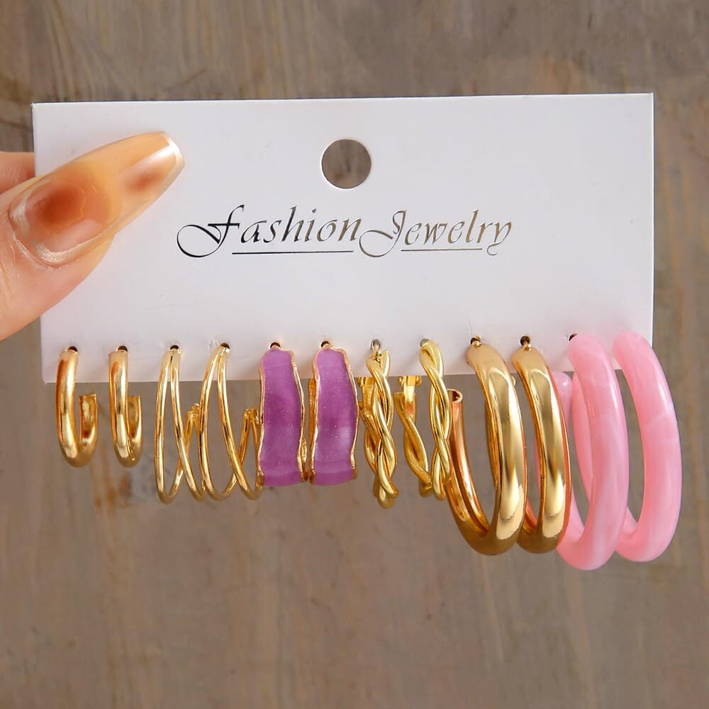 Shining Diva Fashion 6 Pairs Combo Set Latest Stylish Hoop Earrings for Women and Girls (15623er)