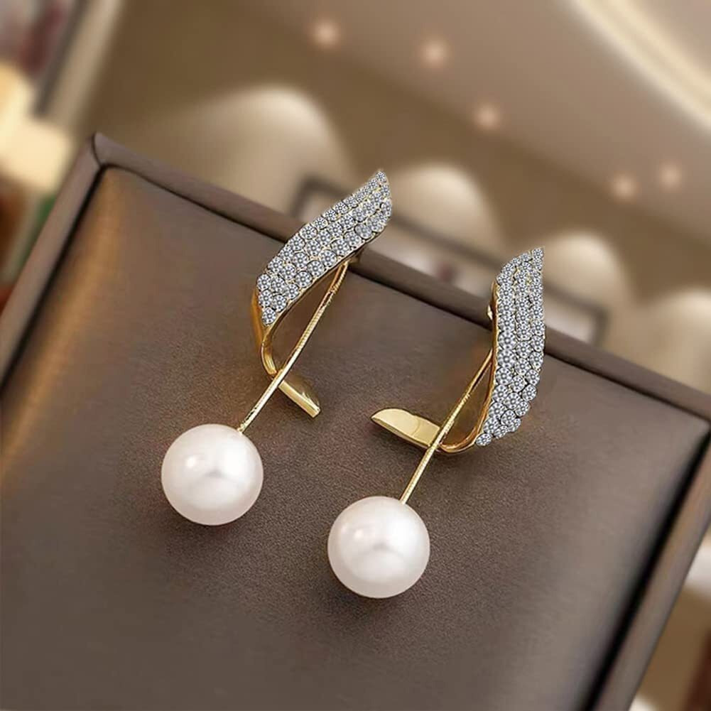 Shining Diva Fashion Latest Stylish Gold Plated Pearl Drop Earrings for Women and Girls (14729er)