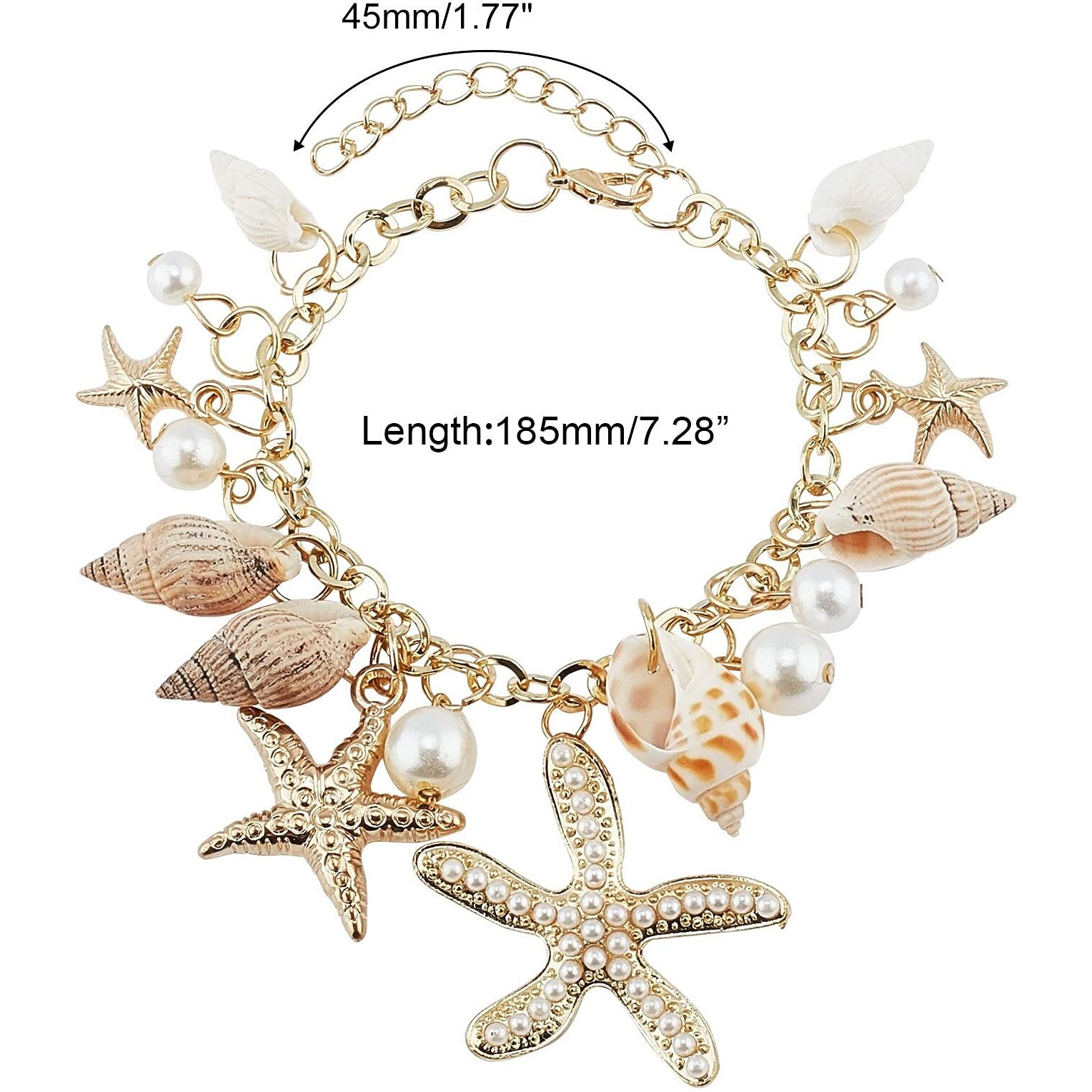 ZIBUYU Bracelet for Women and Girls Seashell Exotic Boho Adjustable Chain Seashell Bracelet Accessories Starfish Conch Pearl Bracelet for Women Shell Jewellery Birthday Gift for Women - 1 Pcs