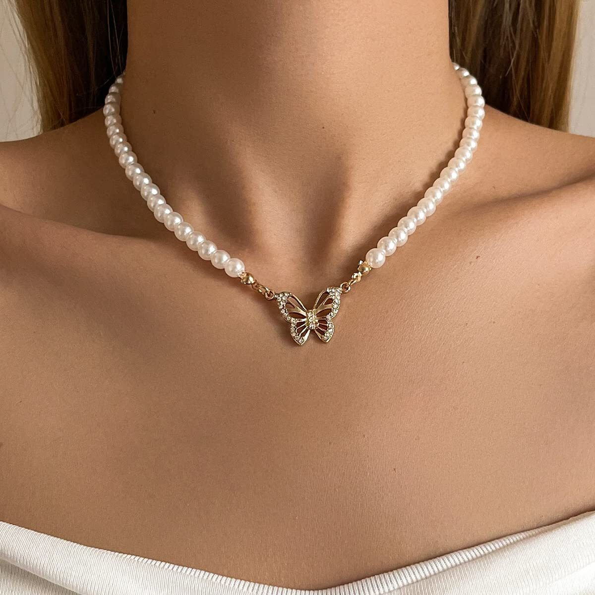 Shining Diva Fashion Stylish Pearl Chain Pendant Necklace for Women and Girls (14570np)