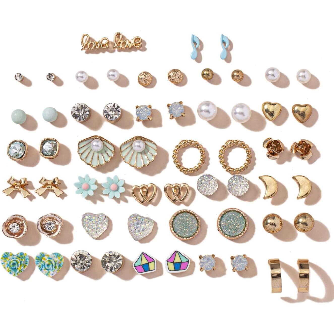 Shining Diva Fashion 30 Pairs Combo Set Latest Stylish Crystal Pearl Earrings for Women and Girls (15283er)