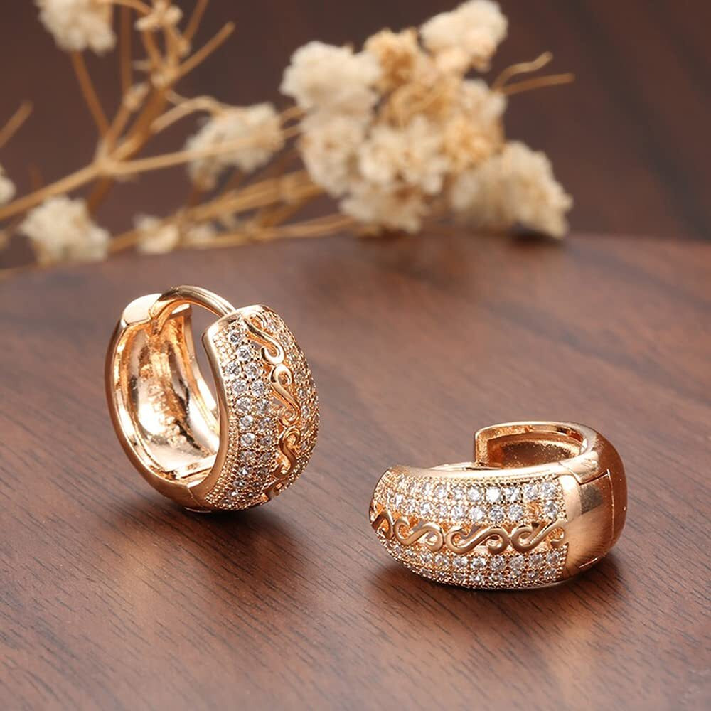 Shining Diva Fashion 18k Rose Gold Plated Latest Fancy Stylish Zircon Copper Bali Earrings for Women and Girls (rrsd12841er)