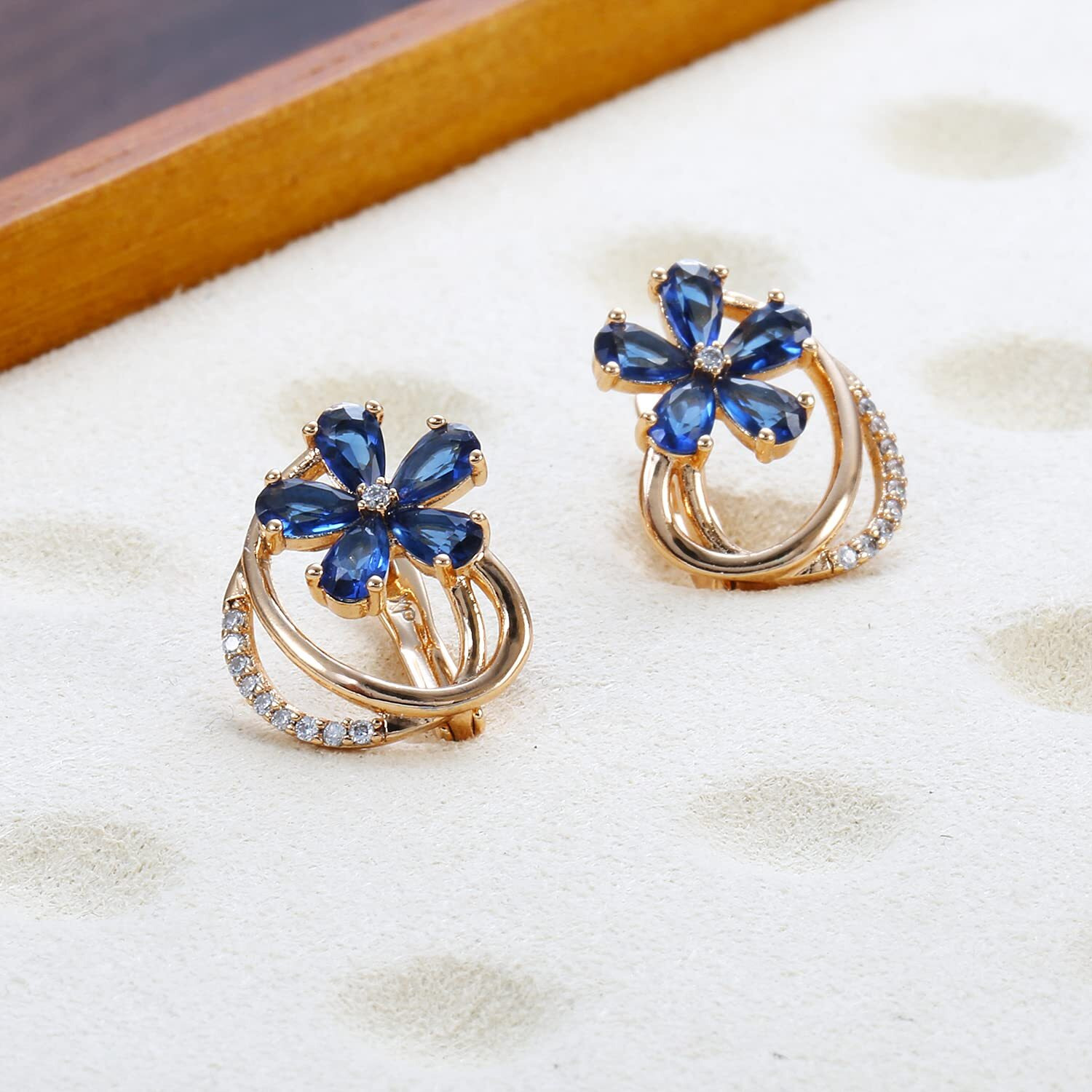 Shining Diva Fashion 18k Rose Gold Plated Latest Fancy Stylish Blue Zircon Copper Earrings for Women and Girls (rrsd12842er)
