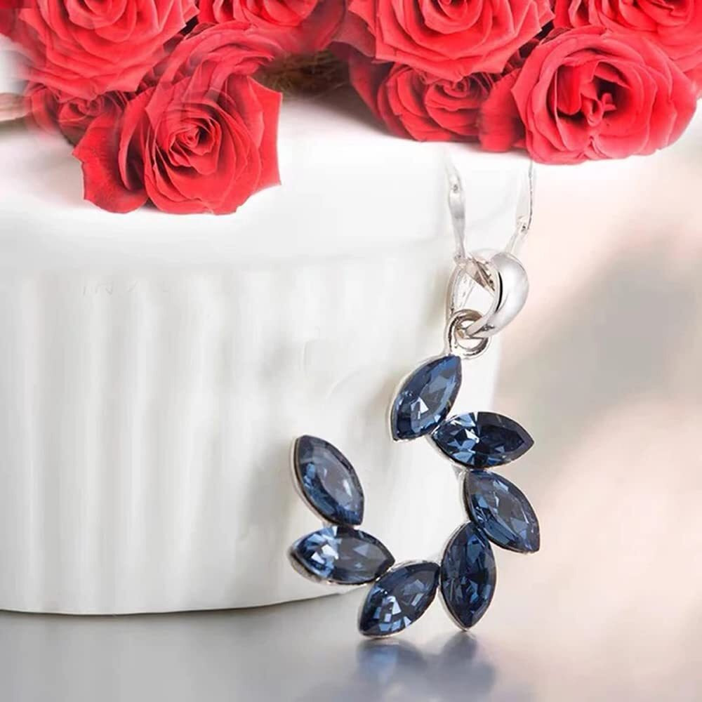 Shining Diva Fashion Latest Stylish Silver Plated Blue Crystal Chain Pendant Necklace Gifts for Women and Girls (14617np)