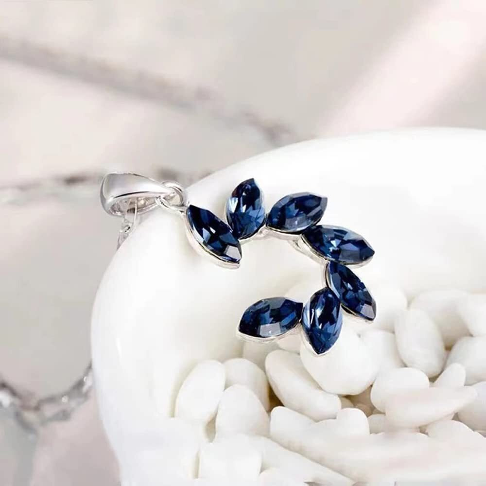 Shining Diva Fashion Latest Stylish Silver Plated Blue Crystal Chain Pendant Necklace Gifts for Women and Girls (14617np)
