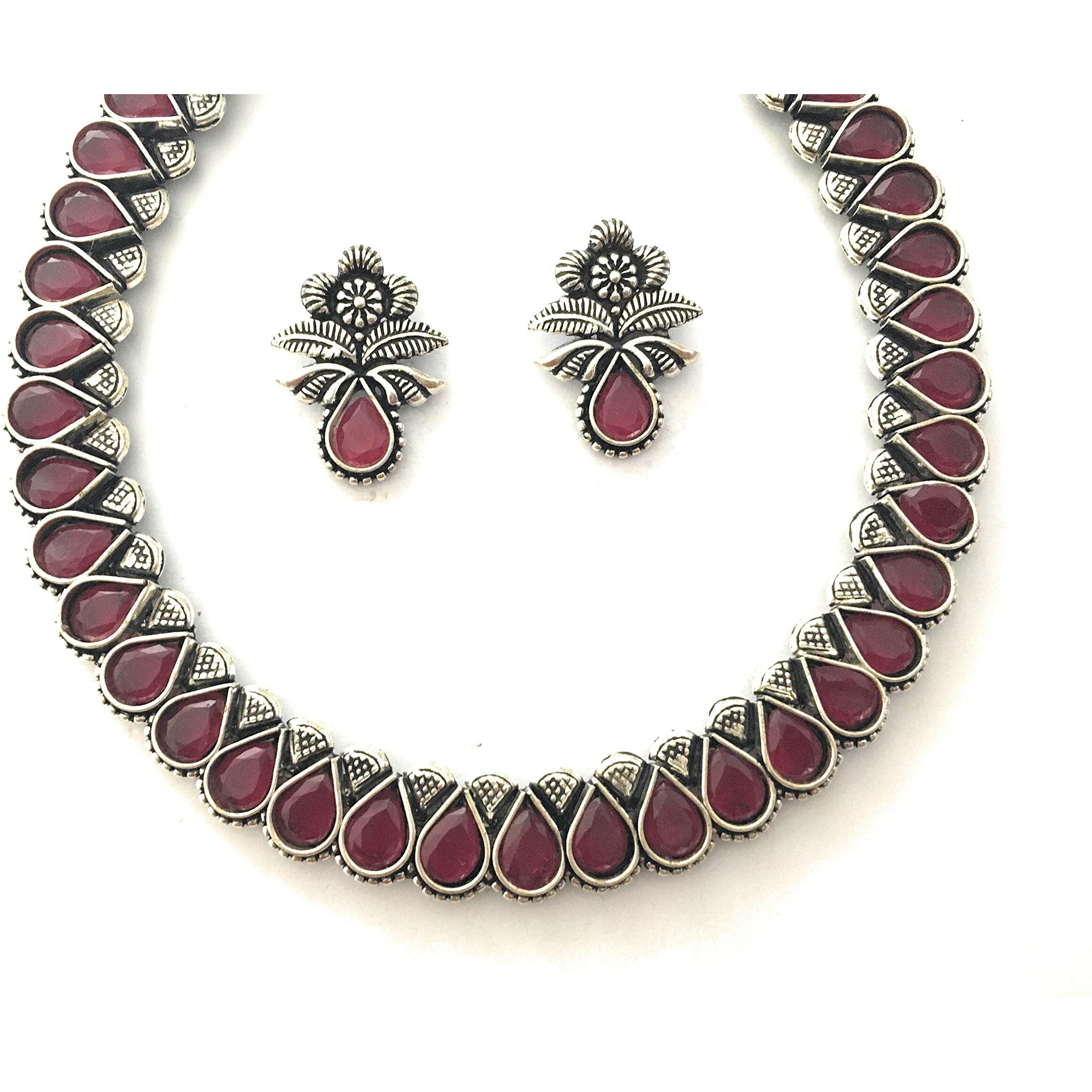 Sasitrends German Silver Oxidised Jewellery Set with AD Stones for Women & Girls - Traditional Elegance for Every Occasion