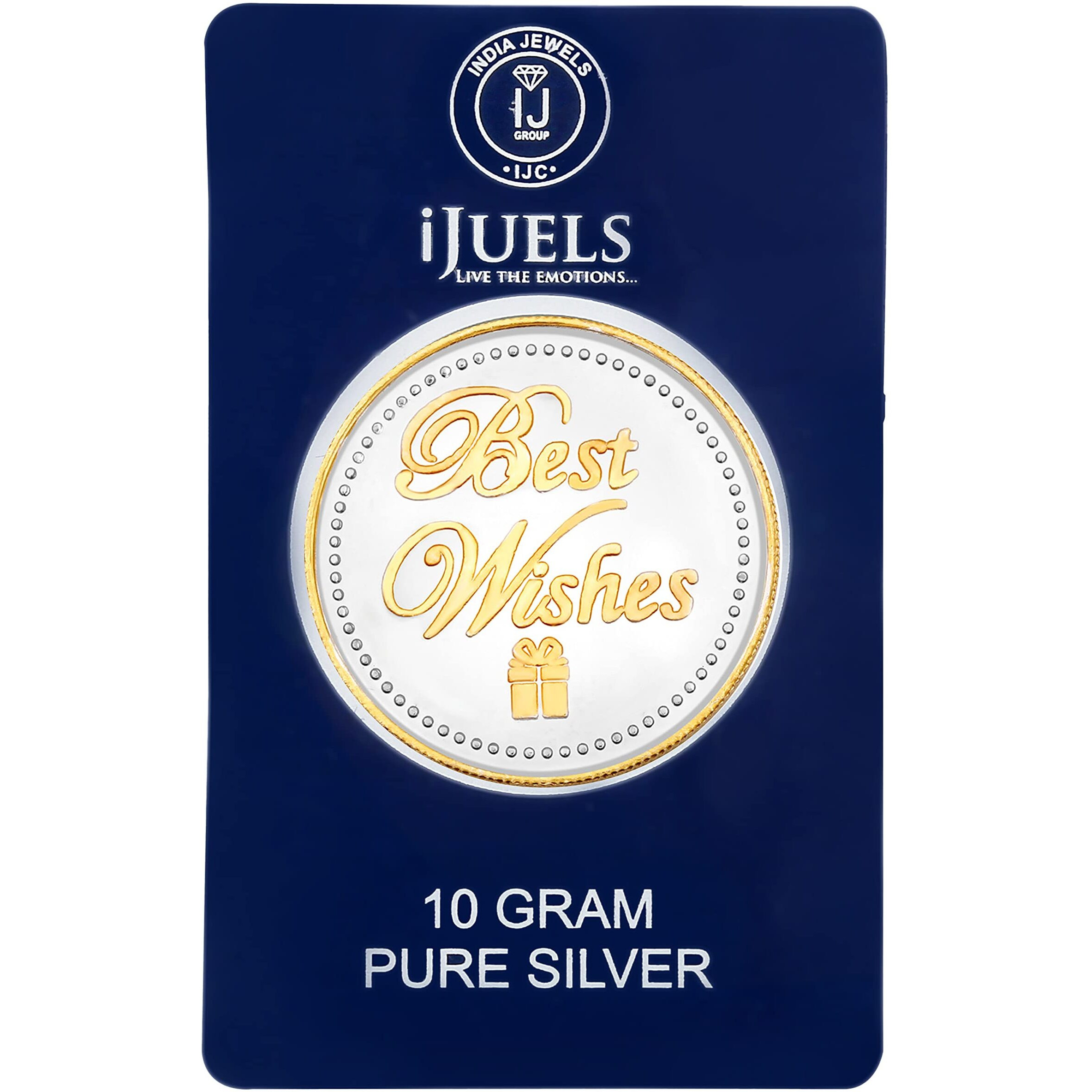 I JUELS  LIVE THE EMOTIONS 10 gram silver coin BEST WISHES inscribed silver coin with 18kt gold. Temper proof pack.