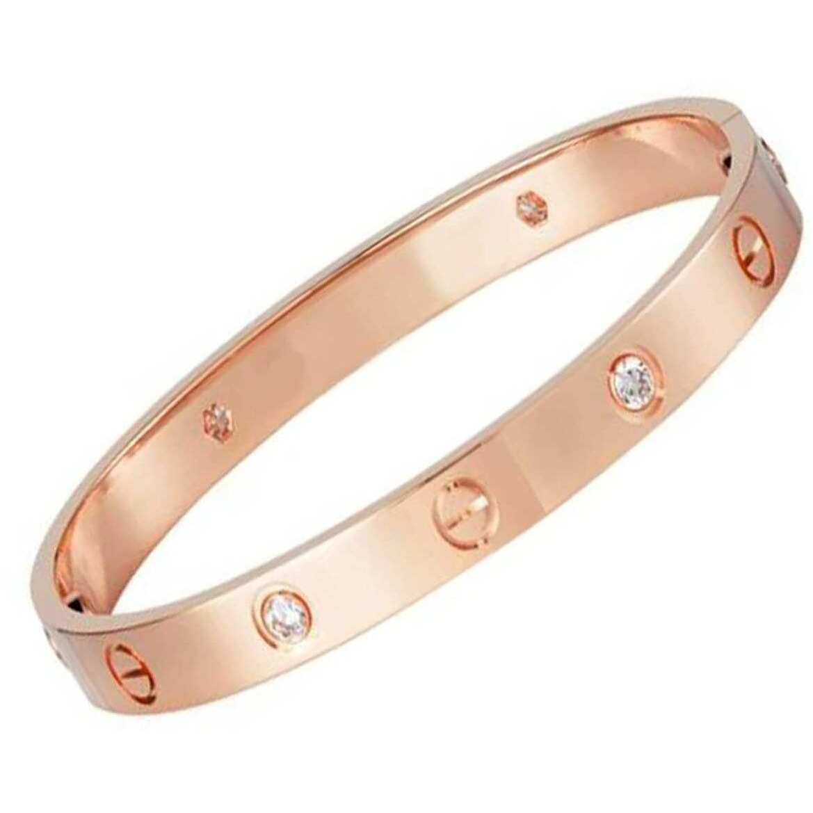 Shining Diva Fashion 18K Gold Plated Stainless Steel Openable Crystal Bracelet | Cuff Bangle | Friendship Couple Wedding Gifts for Mother Sister Wife Girlfriend | Anti Tarnish Jewellery (C_Rose Gold)