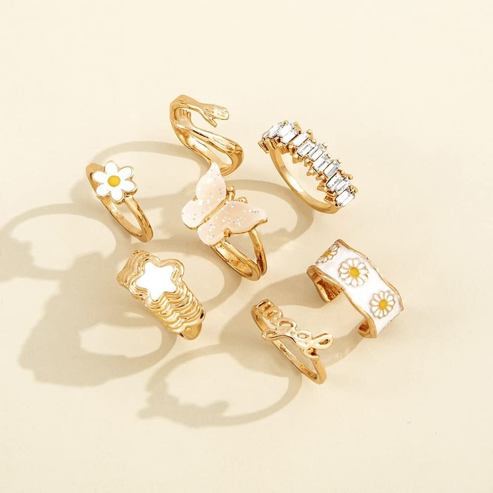 Shining Diva Fashion Latest Stylish Y2k Gen Z Chunky Finger Rings for Women and Girls - Set of 7 (14173r) Golden