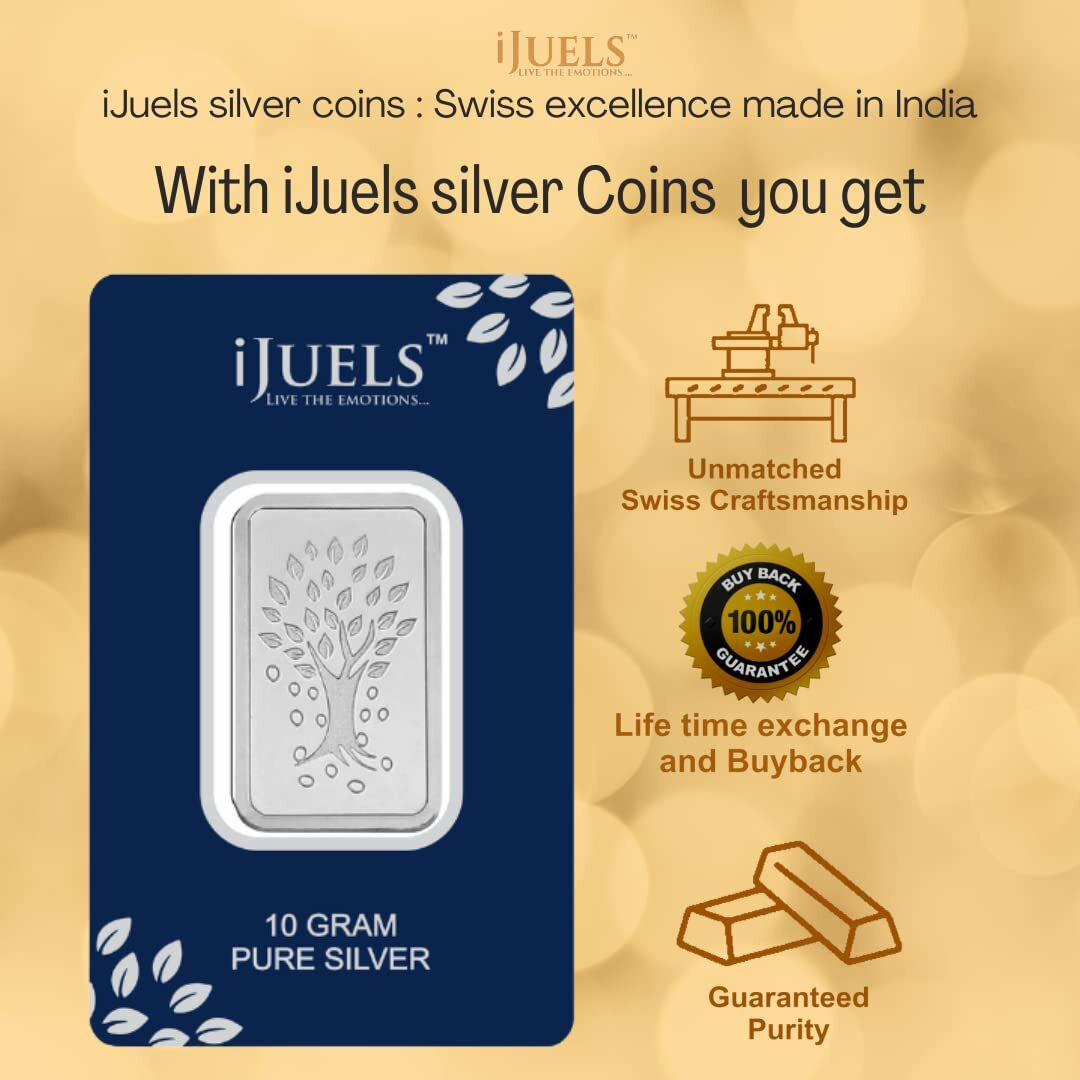 I JUELS  LIVE THE EMOTIONS 999 Silver BIS Hallmarked 10 Grams Kalpataru Tree Silver Bar/coin tamperproof pack