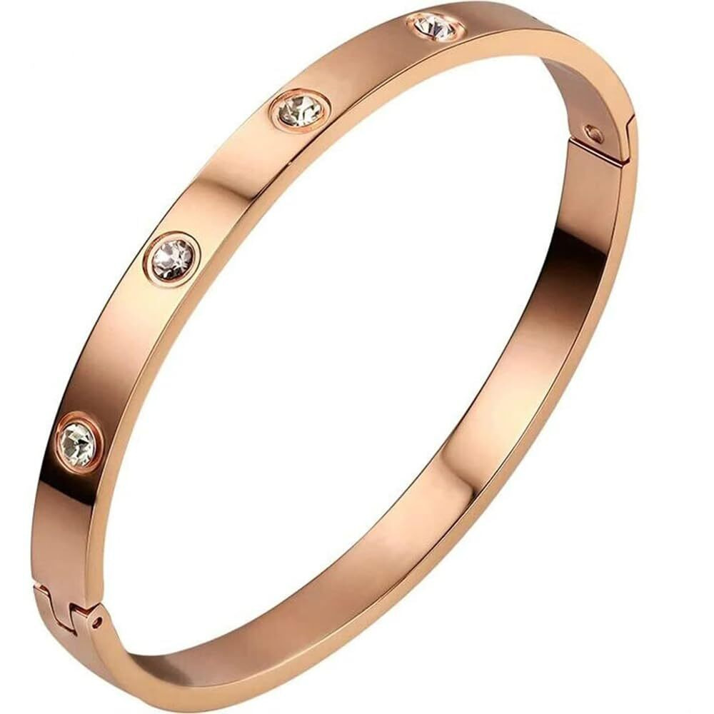 Shining Diva Fashion 18K Gold Plated Stainless Steel Openable Crystal Bracelet | Cuff Bangle | Friendship Couple Wedding Gifts for Mother Sister Wife Girlfriend | Anti Tarnish Jewellery (15745b) (A_Rose Gold)