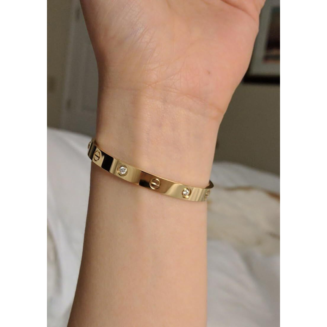 Shining Diva Fashion Latest Stylish Stainless Steel Crystal Gift Bracelet for Women and Girls (15744b)(Gold) Anti Tarnish Jewellery
