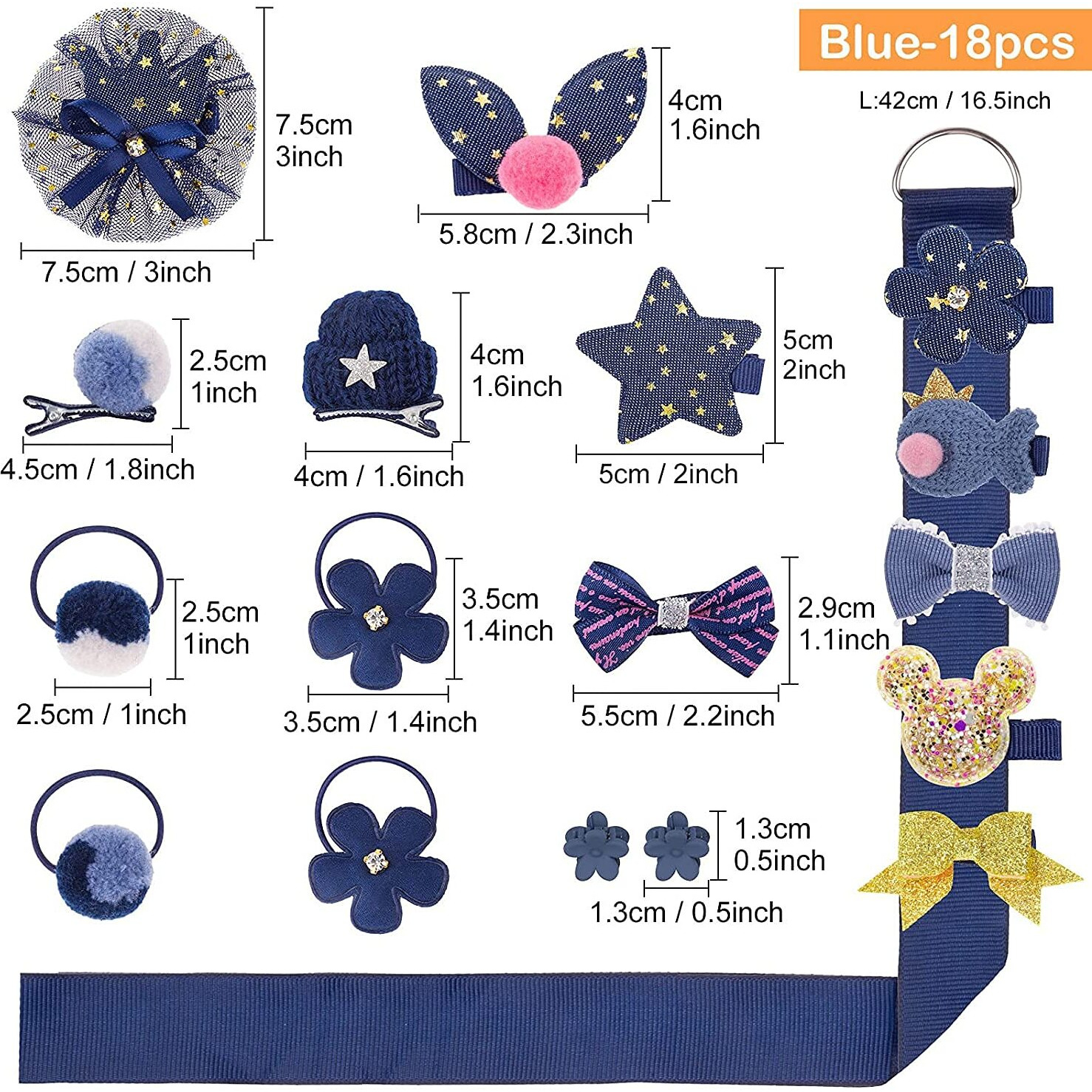 KAPIMO Hair Clips for Girls Cute Fashionable Set of 18 pcs (BLUE)