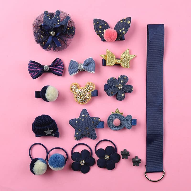 KAPIMO Hair Clips for Girls Cute Fashionable Set of 18 pcs (BLUE)