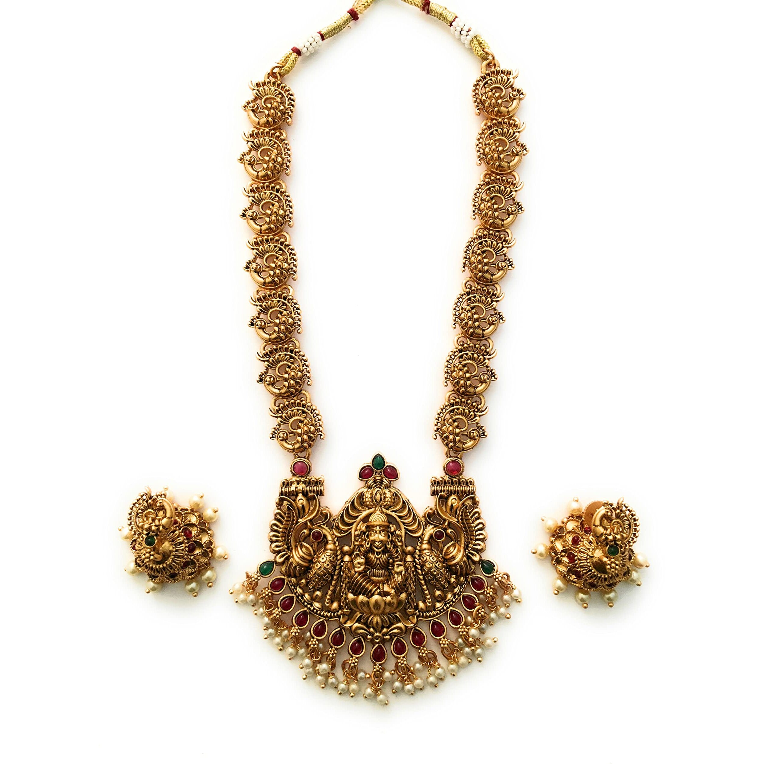 Sasitrends Traditional Ethnic Gold Plated Short Necklace Temple Jewellery Set for Women & Girls