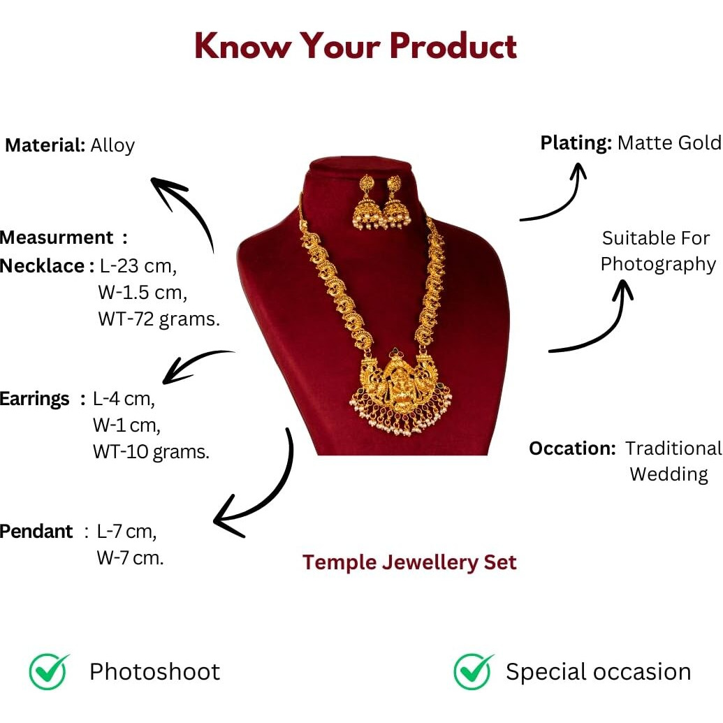 Sasitrends Traditional Ethnic Gold Plated Short Necklace Temple Jewellery Set for Women & Girls