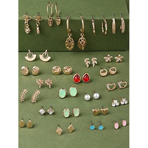 Zaveri Pearls Set Of 25 Gold Tone Smart Casual Wear Studs & Drop Earrings For Women-ZPFK14054