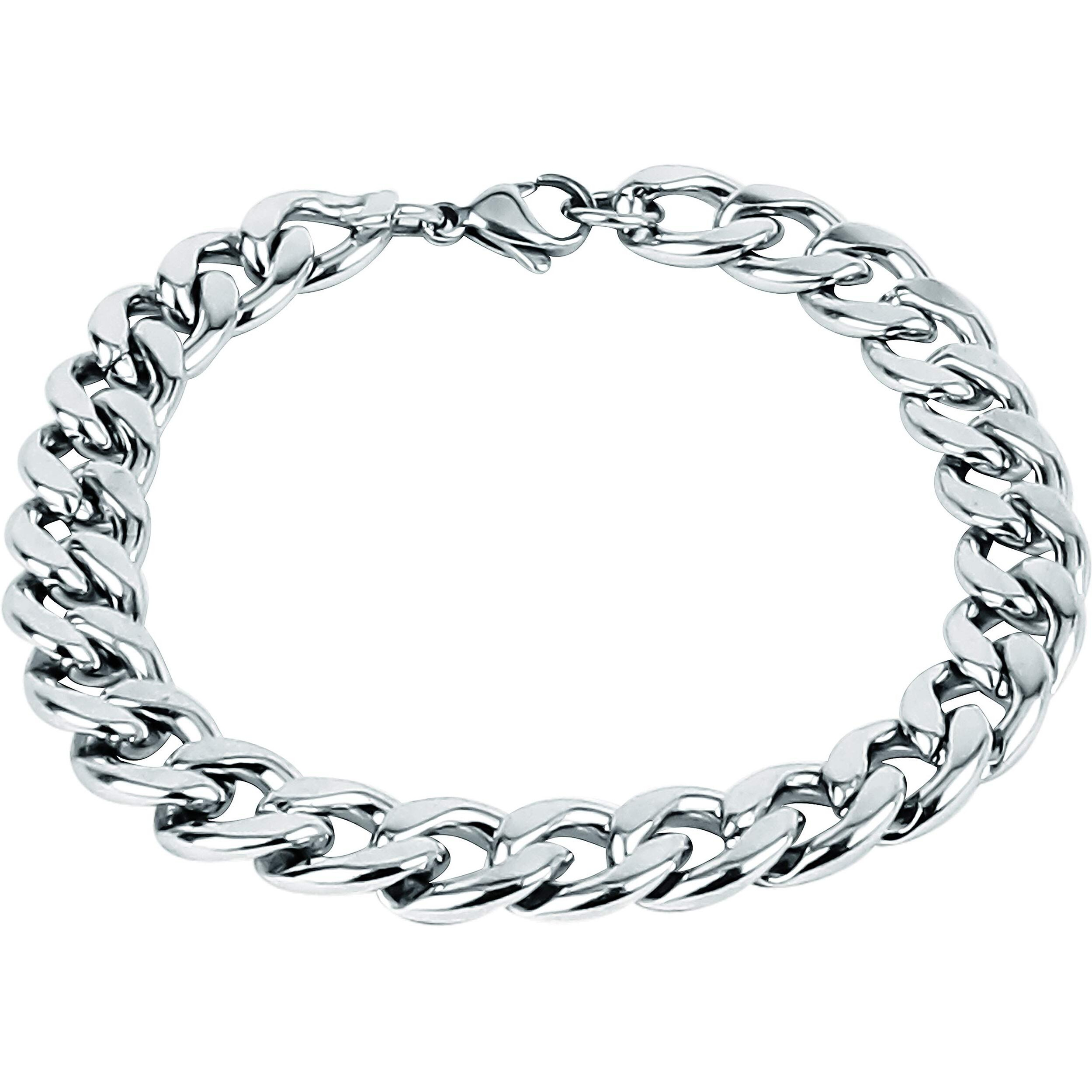 Fashion Frill Stylish Silver Plated Stainless Steel Chain Style Silver Bracelet For Men Boys Mens Bracelets 8.5 Inches
