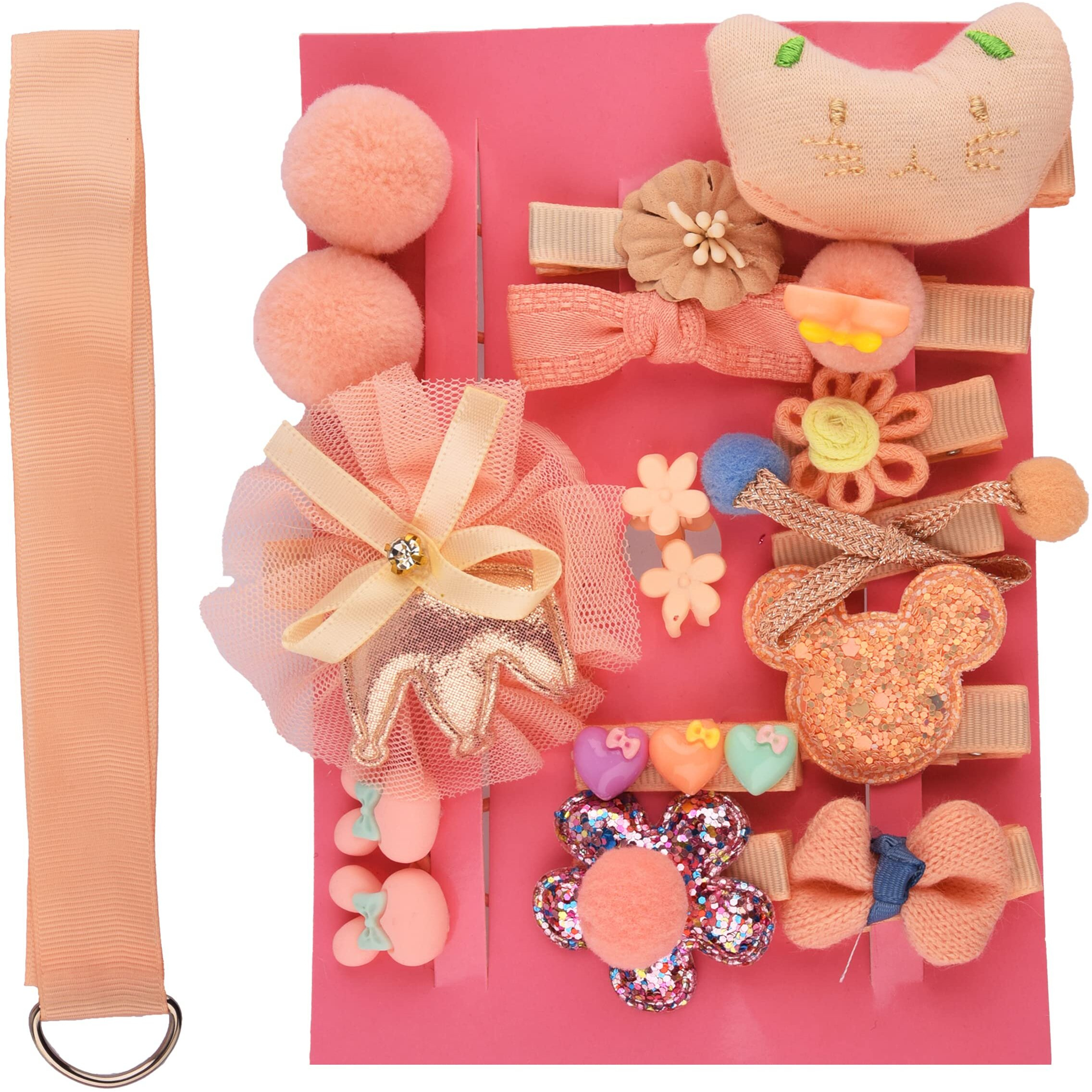 kapimo Fancy Hair Clips For Baby Girls Toddlers Assorted Stylish Fashion Hair Accessories 18 Pcs Gift Set Box (Peach)