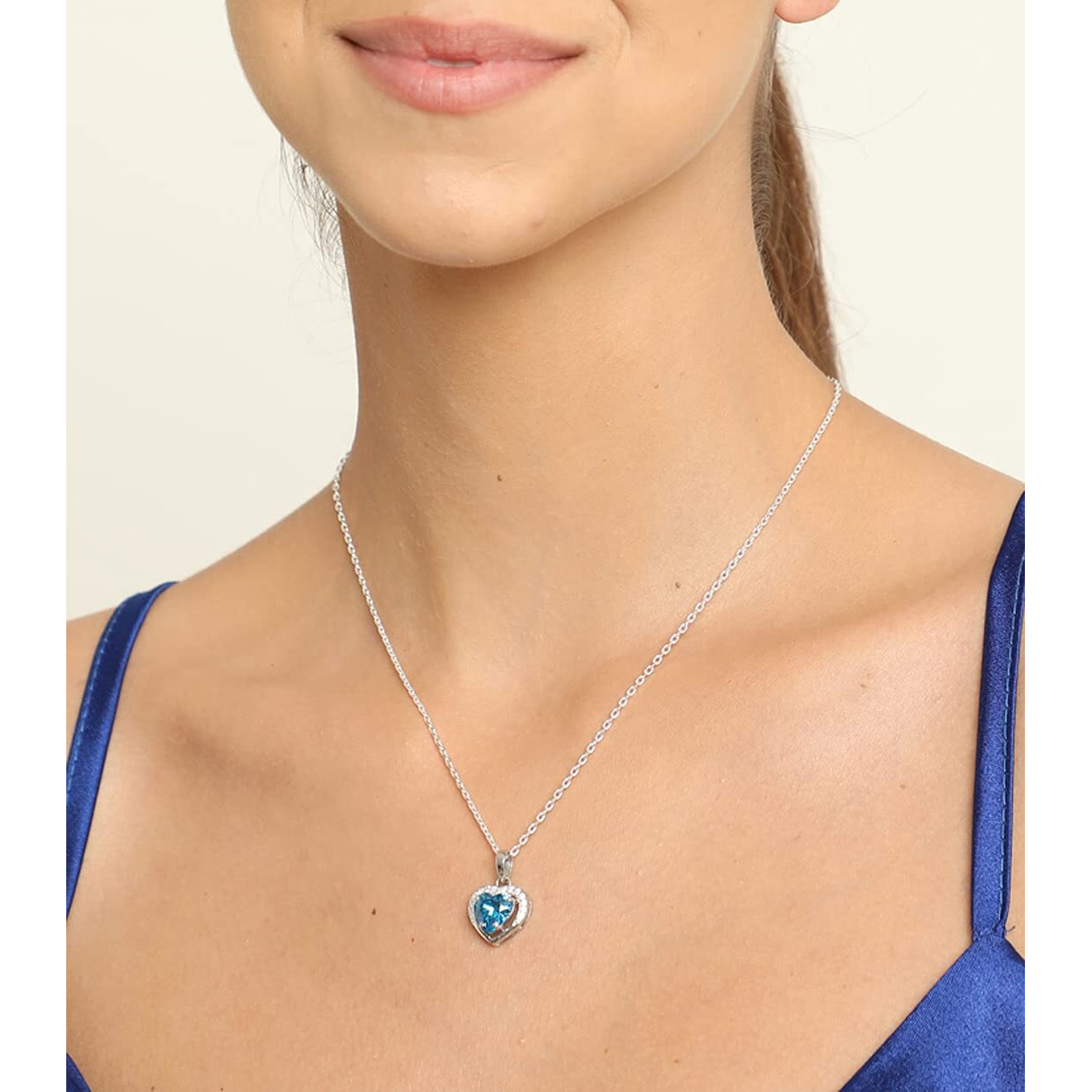 Clara 925 Sterling Silver Sky Blue Heart Pendant with Chain Necklace | Rhodium Plated, Swiss Zirconia | Gift for Women & Girls