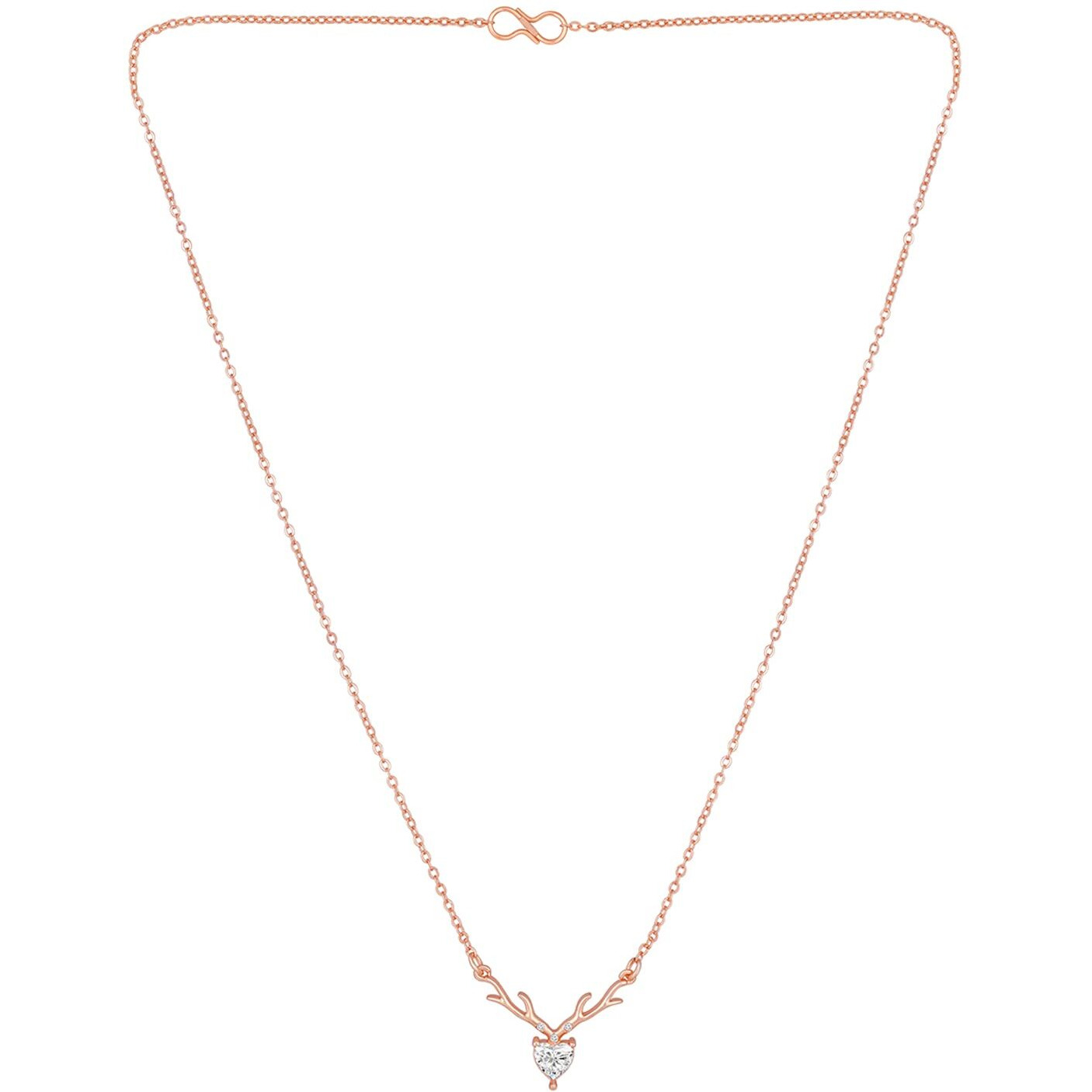 Mahi Deer Heart Shaped Necklace Pendant Chain with Cubic Zirconia Valentine Gift for Women (PS1101846Z)