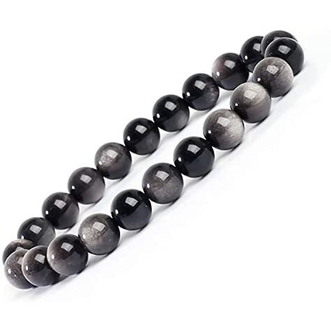 Hot And Bold Certified Silver Obsidian Stone Beads Bracelet - Reiki & Feng Shui Healing Properties For Unisex Adult