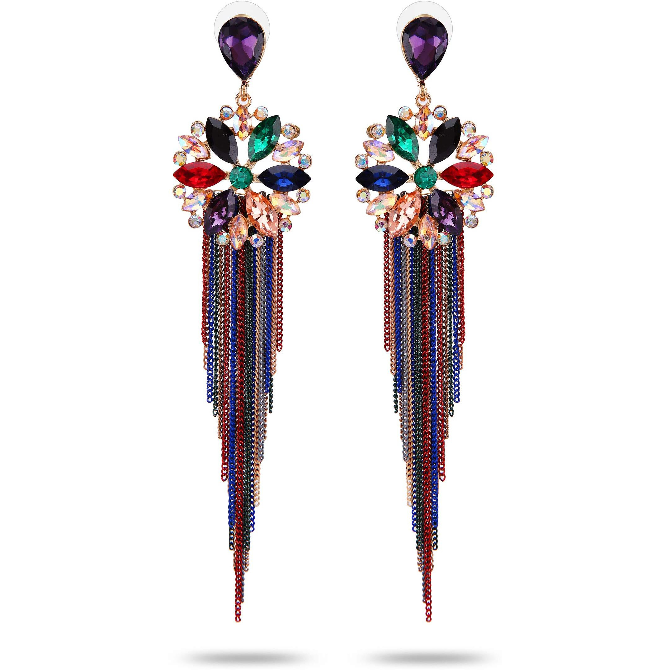 YouBella Jewellery Earrings for women Crystal Tassel Handmade Earrings for Girls and Women (Multi)