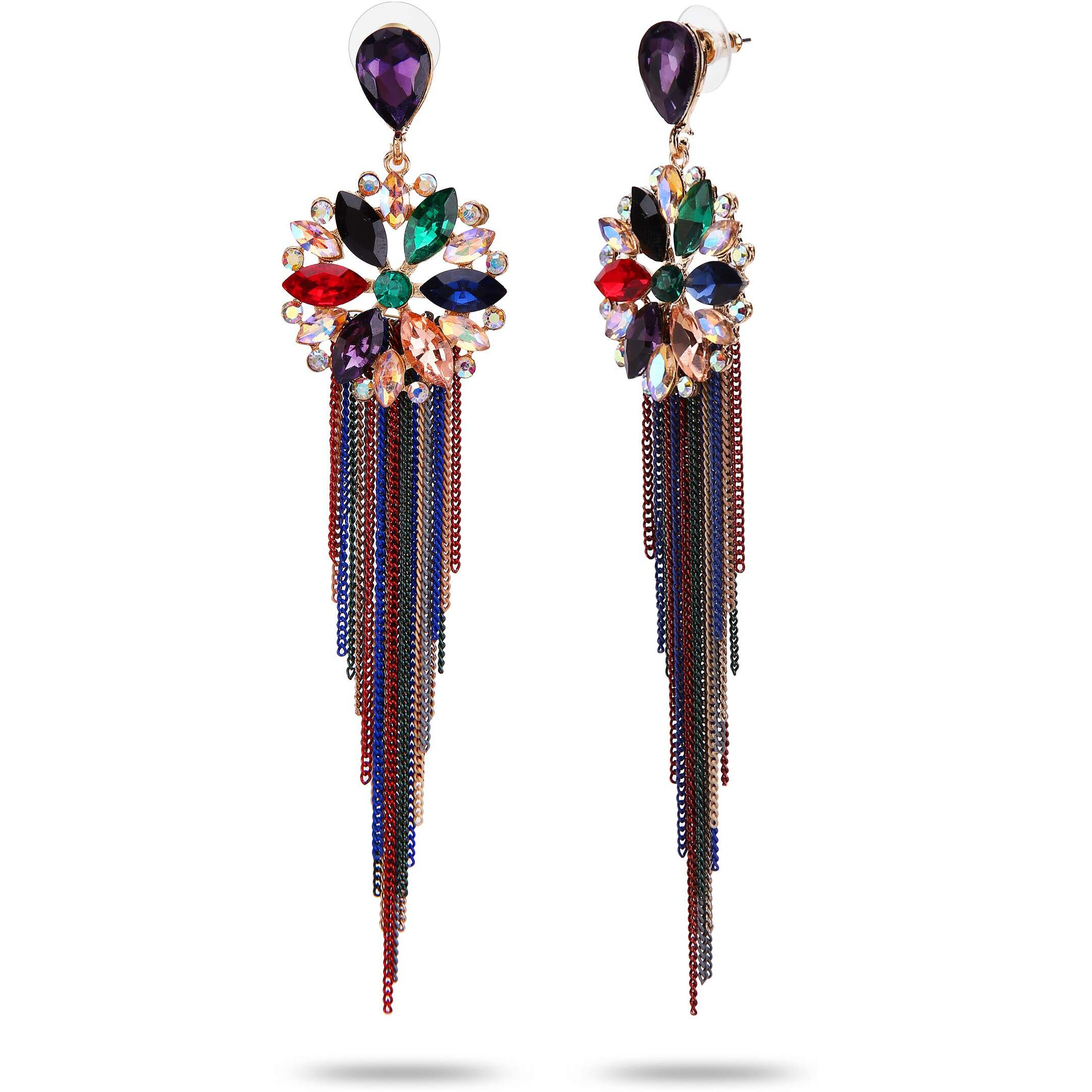 YouBella Jewellery Earrings for women Crystal Tassel Handmade Earrings for Girls and Women (Multi)