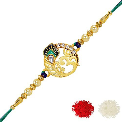 Riddhika Ventures Stunning Gold Plated Designer Brothers Rakhi with Roli Chawal and Greeting Card (P3)