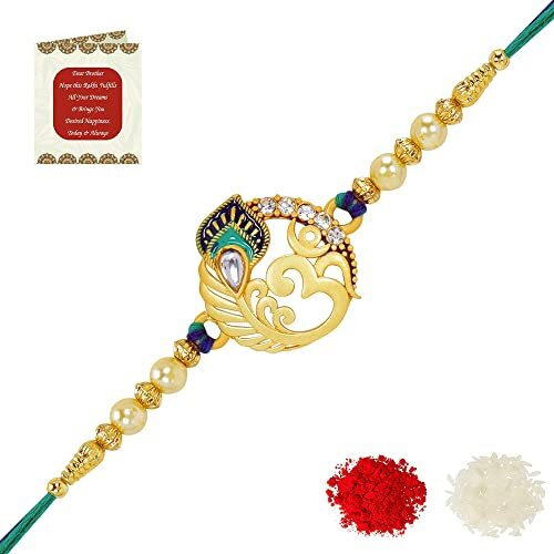 Riddhika Ventures Stunning Gold Plated Designer Brothers Rakhi with Roli Chawal and Greeting Card (P3)