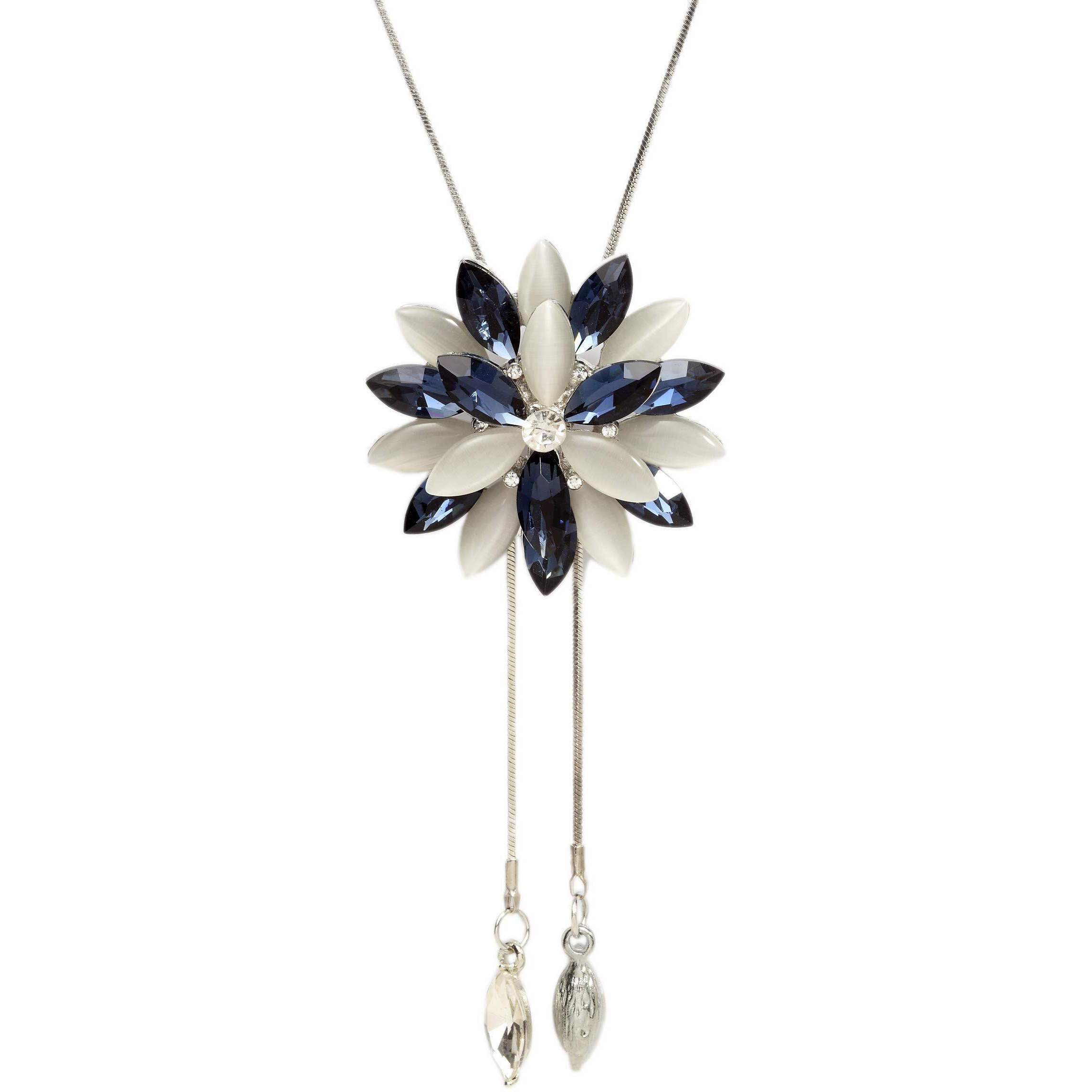 Shining Diva Fashion Stylish Crystal Flower Long Chain Pendant Silver Plated Pendant for Women (rrsd10734np, Blue)
