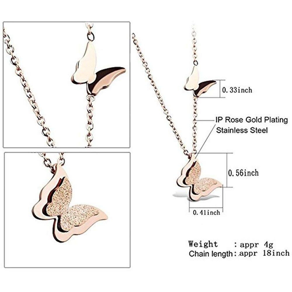 Shining Diva Fashion Stylish 18k Rose Gold Plated Crystal Butterfly Chain Pendant Necklace for Women and Girls