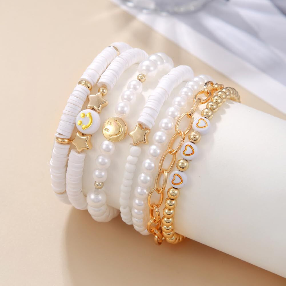 Shining Diva Fashion Latest Stylish Multilayer Boho Bohemian Bangle Bracelet for Women and Girls (15877b)(White)