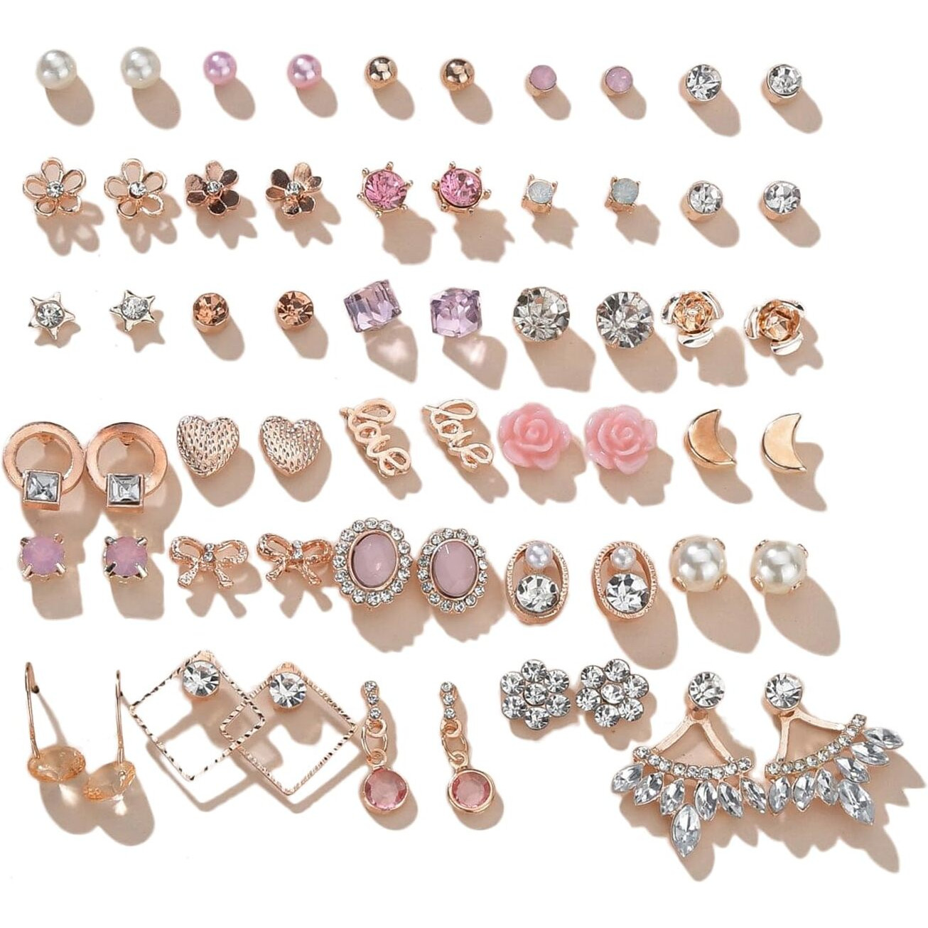 Shining Diva Fashion 30 Pairs Combo Set 18k Rose Gold Latest Stylish Earrings for Women and Girls (15610er)
