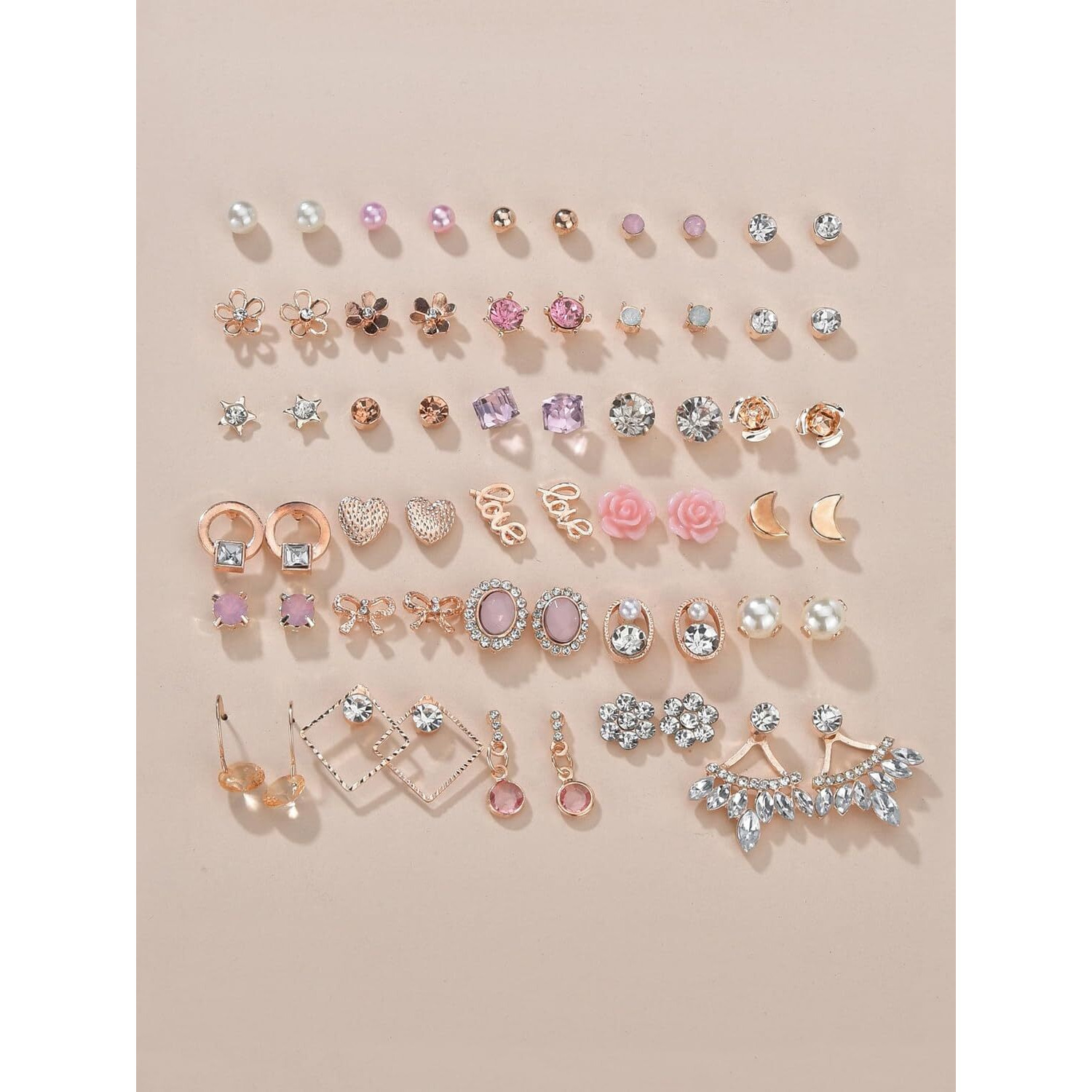 Shining Diva Fashion 30 Pairs Combo Set 18k Rose Gold Latest Stylish Earrings for Women and Girls (15610er)