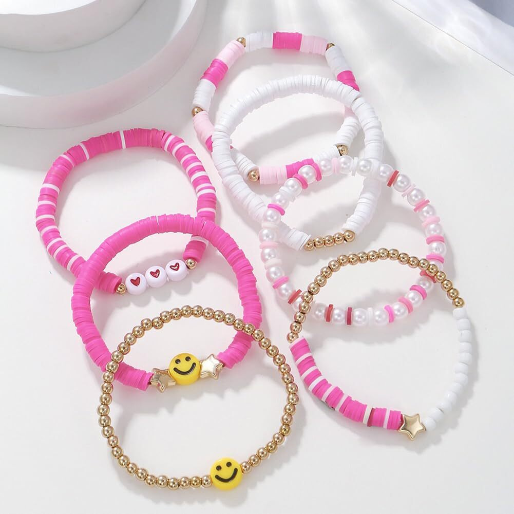 Shining Diva Fashion Latest Stylish Multilayer Boho Bohemian Bangle Bracelet for Women and Girls (15875b)(Pink)