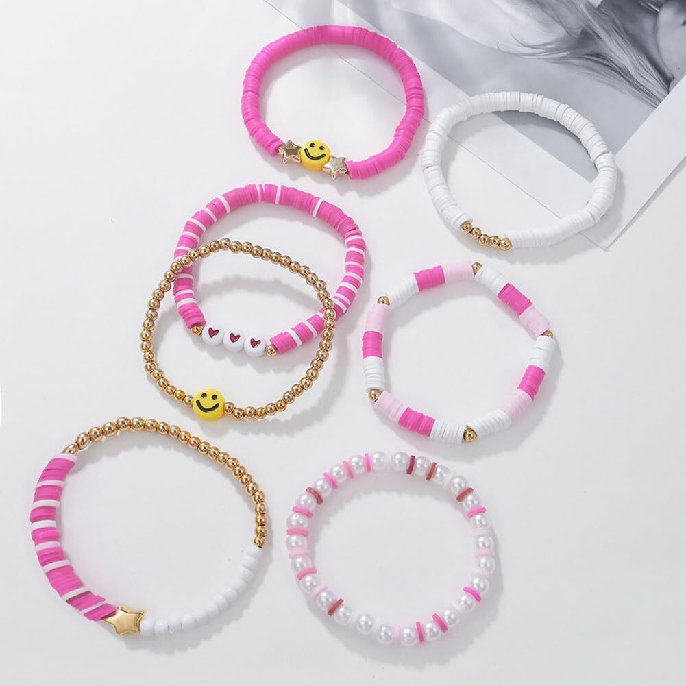 Shining Diva Fashion Latest Stylish Multilayer Boho Bohemian Bangle Bracelet for Women and Girls (15875b)(Pink)
