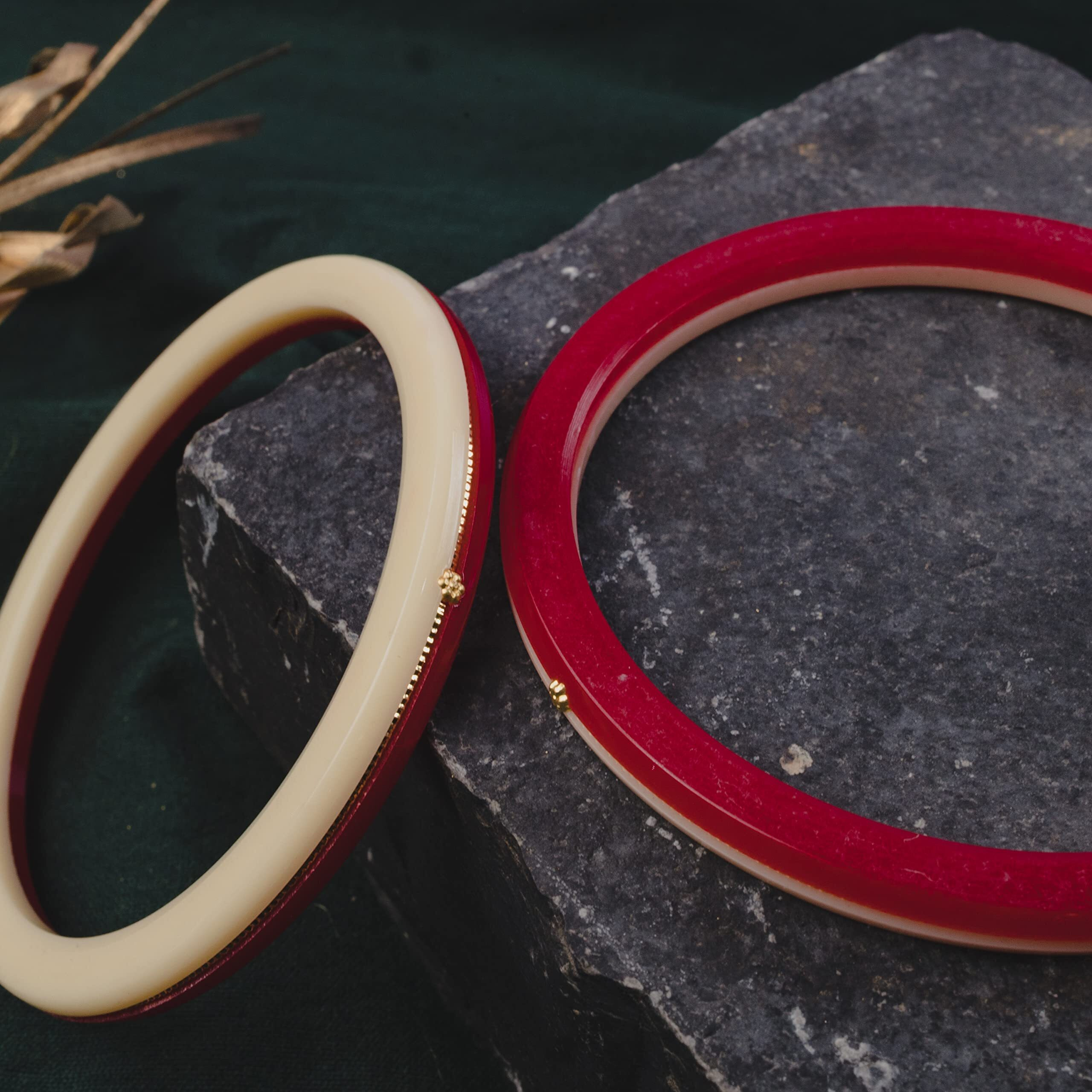 Hem Jewels by Ashok Jewellers 22kt (916) Yellow Gold Handmade Pola Bangles/Wedding Chooda/Churas for Women with Purity Certificate (Set of 2pcs) - Red White (2.8 Aani)