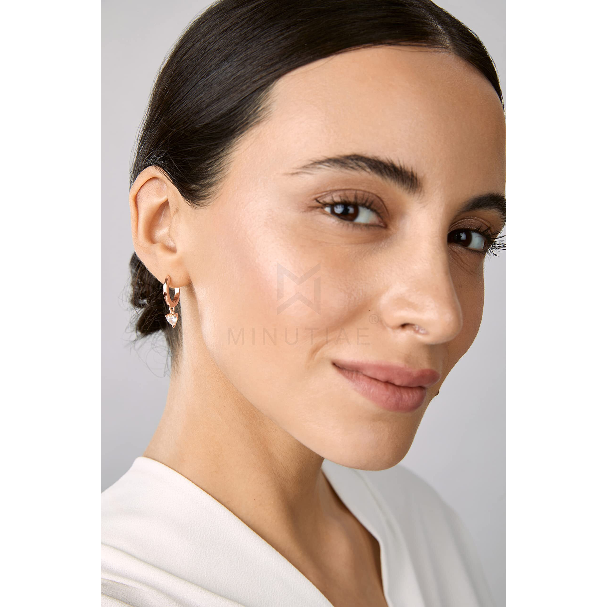 MINUTIAE Rose Gold Plated Heart Solitare Dangling Clip On Earring Austrian Zirconium Earring For Women And Girls, Heart Shaped Diamond -Rose Gold