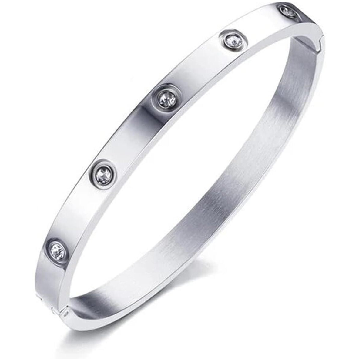 Shining Diva Fashion 18K Gold Plated Stainless Steel Openable Crystal Bracelet | Cuff Bangle | Friendship Couple Wedding Gifts for Mother Sister Wife Girlfriend | Anti Tarnish Jewellery (A_Silver)