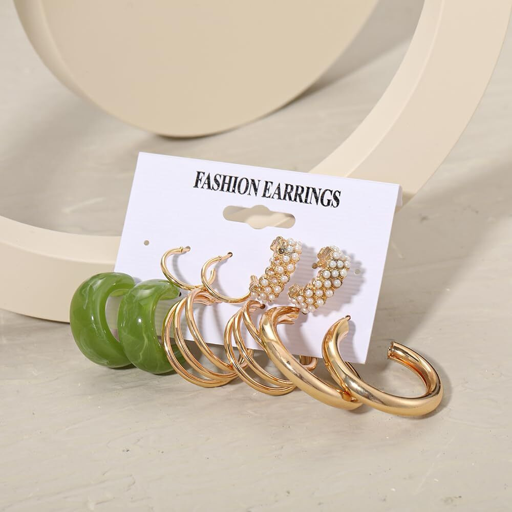 Shining Diva Fashion 5 Pairs Combo Set Latest Stylish Hoop Stud Earrings for Women and Girls (15627er)
